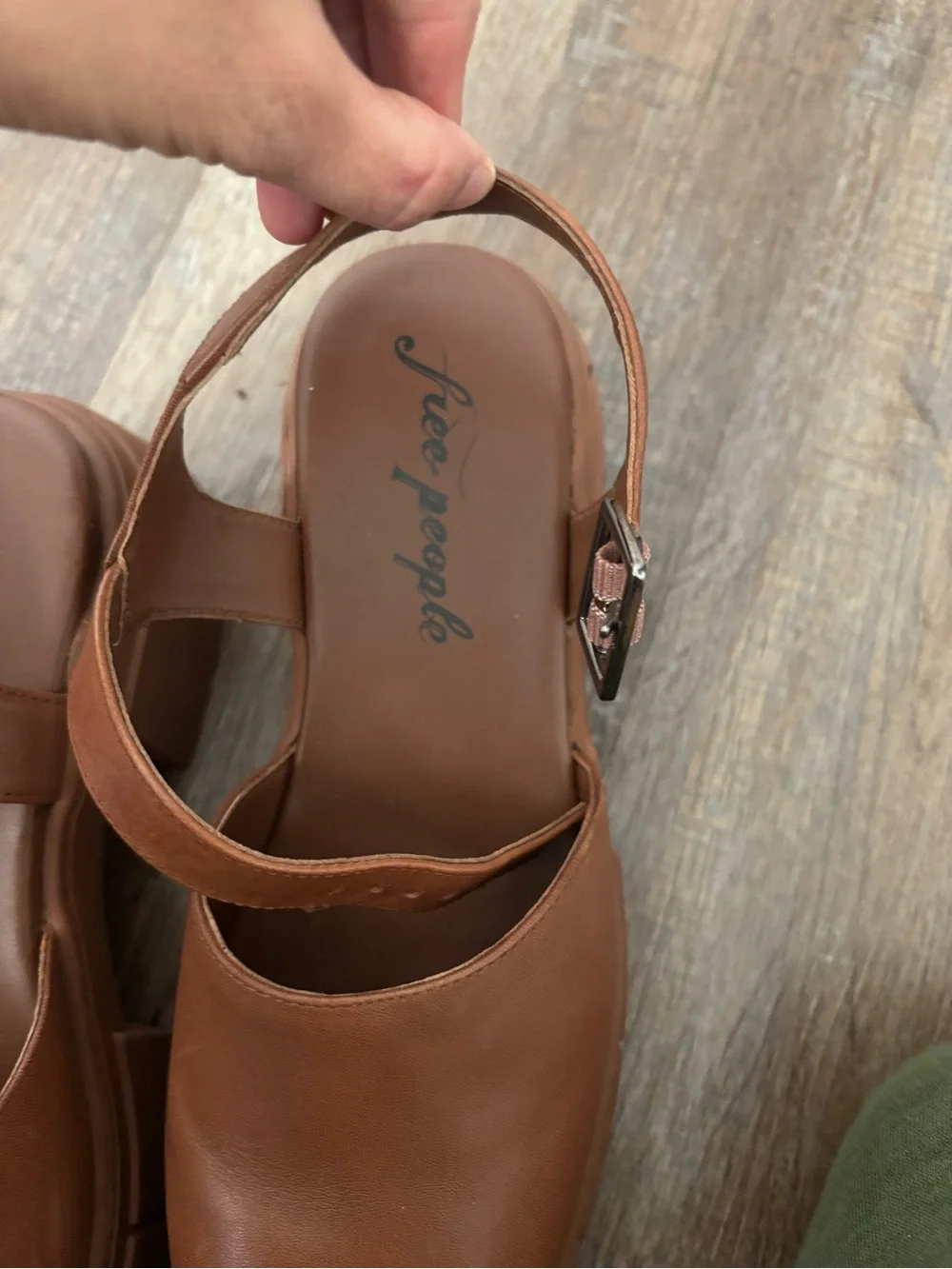 Free People Tan Brown Platform Mary Jane Sandals with Ankle Strap